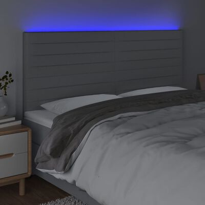vidaXL gultas galvgalis ar LED, 200x5x118/128 cm, gaiši pelēks audums