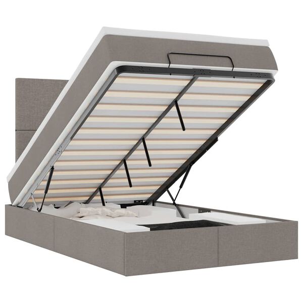 vidaXL Osmaņu gultas rāmis ar matrača pelēkbrūns 120x190cm audums