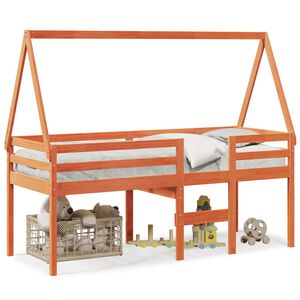 vidaXL augstā gulta ar jumtu vaska brūnas 90x190 cm priedes masīvkoks