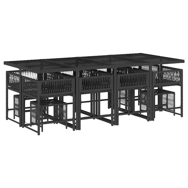 vidaXL 13-daļīgs dārza mēbeļu komplekts ar matračiem, melns PE