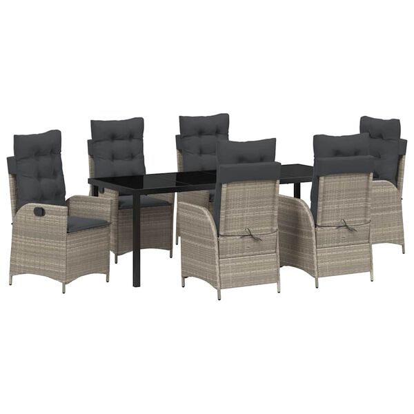 vidaXL Dārza ēdamgalds ar spilvenu 7 pcs Gai&scaron;i pelēks poliratāns