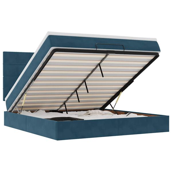 vidaXL Osmaņu gultas rāmis ar matračiem tum&scaron;i zils 180x200cm audums