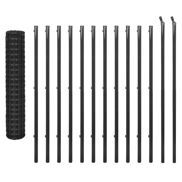 vidaXL Euro stiepļu žogs, tērauds, 25x1,5 m, pelēks