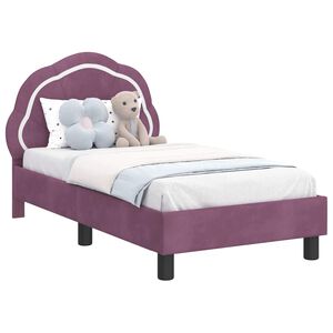 vidaXL Bērnu gultas rāmis ar galvgali Violeta 70 x 140 cm Samts