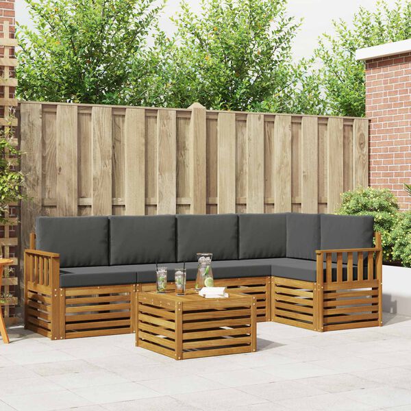 vidaXL Dīvāna komplekti 6 pcs Dabisks un antracīts Cietā akācijas koks