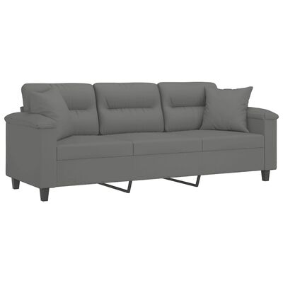 vidaXL trīsvietīgs dīvāns ar kājsoliņu, pelēks, 180 cm, audums