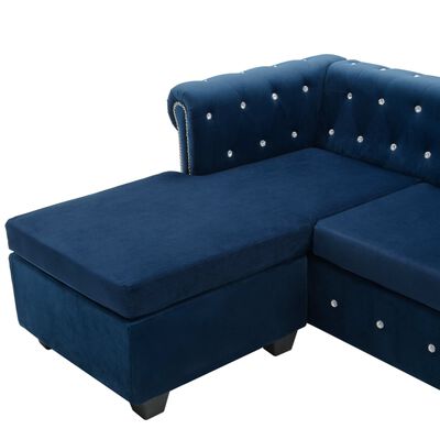 vidaXL stūra dīvāns Chesterfield, 199x142x72 cm, zils samts