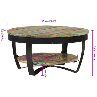 vidaXL kafijas galdiņš, pārstrādāts masīvkoks, 65x32 cm