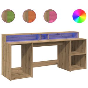 vidaXL rakstāmgalds, LED, koka krāsa, 200x55x91 cm, inženierijas koks
