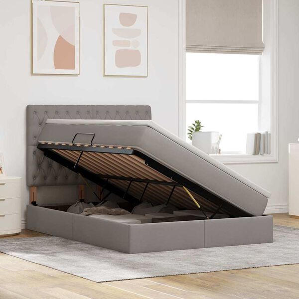 vidaXL Gulta ar uzglabā&scaron;anas vietu un matraci Pelēkbrūna 140 x 190 cm