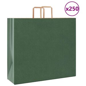 vidaXL papīra maisiņi 250 gab. ar rokturiem, zaļi, 54x15x49 cm