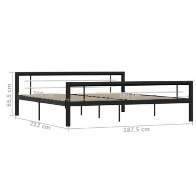 vidaXL gultas rāmis, melns ar baltu, metāls, 180x200 cm