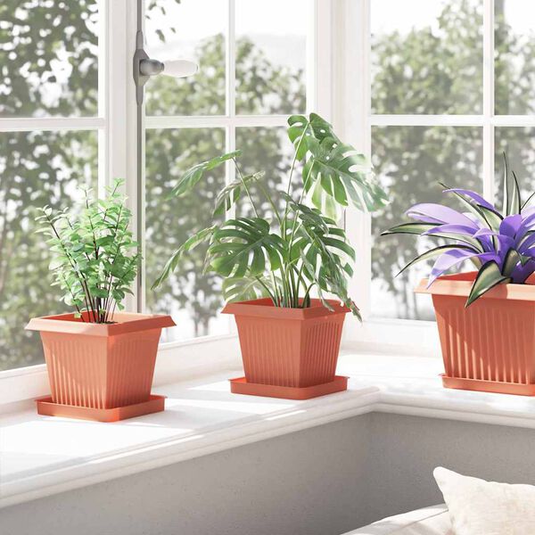 vidaXL Kvadrātveida Ziedu Pods 24 pcs Ķieģeļu sarkans 16 x 16 x 14 cm