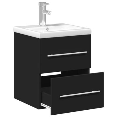 vidaXL vannasistabas skapītis ar iebūvētu izlietni, melns