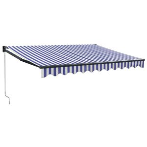 vidaXL Rokas markīze 3 x 2,5 m Zila un balta svītra 100% poliesters