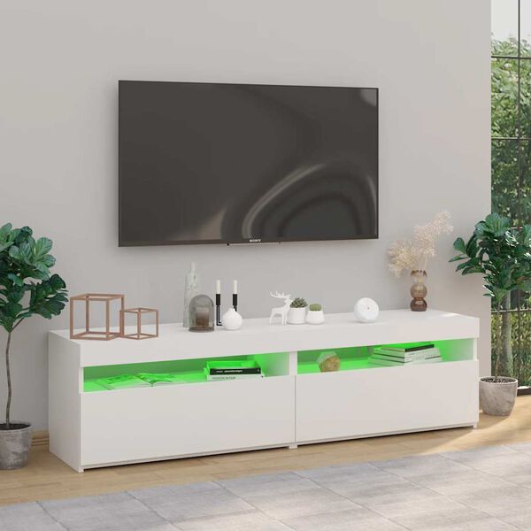 vidaXL TV skapī&scaron;i ar LED lampiņām, 2 gab., spīdīgi balti, 75x35x40 cm