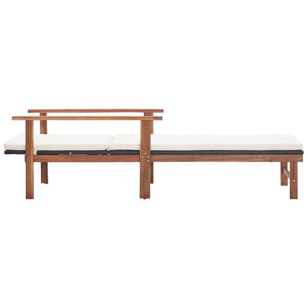 vidaXL sauļo&scaron;anās zvilnis ar matraci, melna PE rotangpalma, akācija