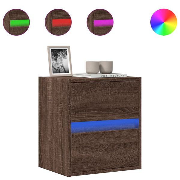 vidaXL TV sienas skapītis ar LED lampiņām, brūna ozola, 41x31x45 cm