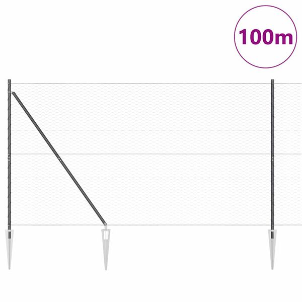 vidaXL Žogs ar stabiem. Pelēka 1.6 x 100 m PVC pārklāts tērauds