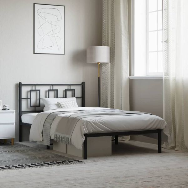 vidaXL gultas rāmis ar galvgali, melns metāls, 107x203 cm