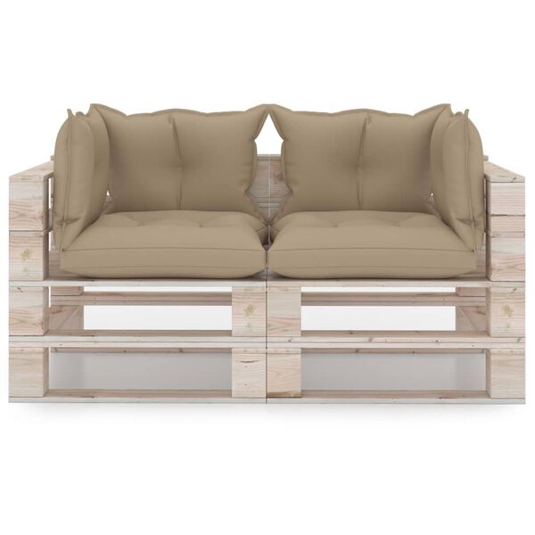 vidaXL divvietīgs dārza pale&scaron;u dīvāns ar matračiem, priedes koks