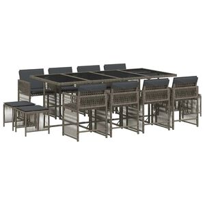 vidaXL 13-daļīgs dārza mēbeļu komplekts ar matračiem, pelēks PE