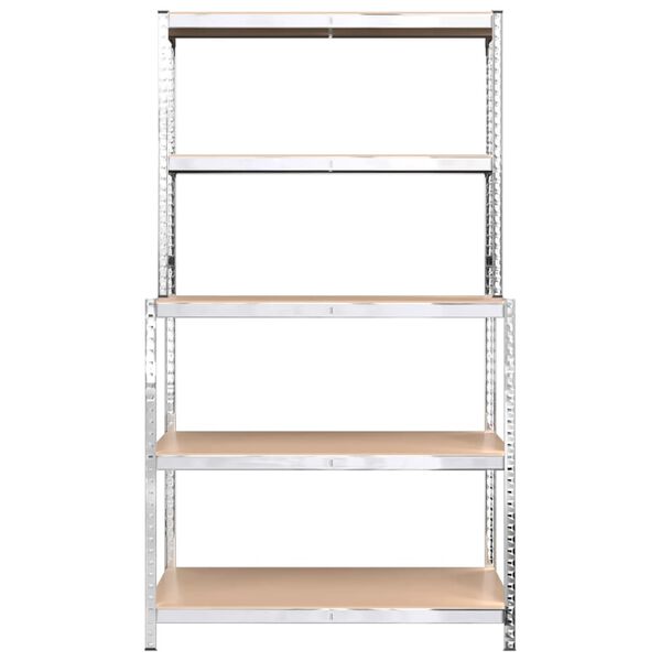 vidaXL 5-līmeņu darba galds ar plauktiem, sudrabains tērauds, koks