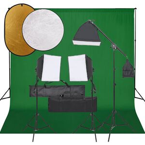 vidaXL fotostudijas komplekts &ndash; gaismas, fons, reflektors