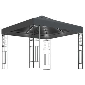 vidaXL dārza nojume ar LED virtenēm, 3x3 m, antracītpelēks audums