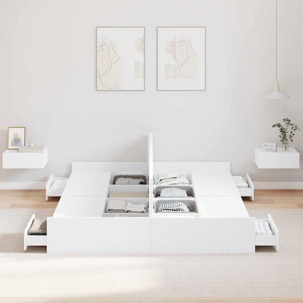 vidaXL Gultas ar uzglabā&scaron;anas vietu ar galvas klāju Balts 140 x 200 cm