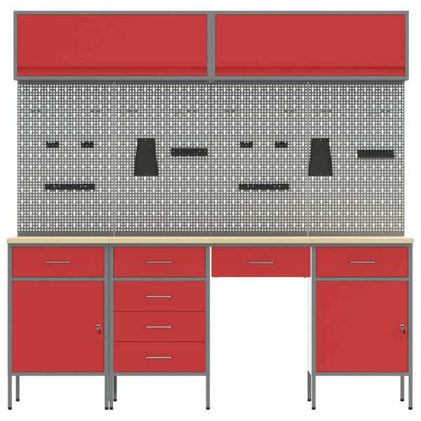 vidaXL Darbagalds ar slēdzeni 10 pcs Sarkana 200 x 55 x 200 cm Tērauds