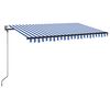 vidaXL izvelkama markīze, LED, vēja sensors, zila un balta, 450x350 cm