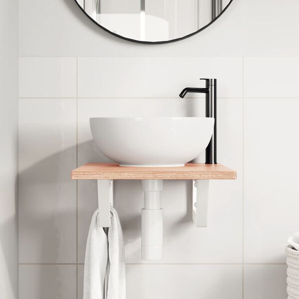 vidaXL izlietnes plaukts, stiprināms pie sienas, tērauds, ozola koks