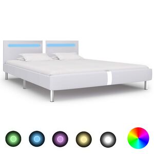 vidaXL gultas rāmis ar LED, balta mākslīgā āda, 180x200 cm