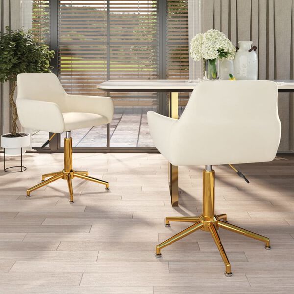 vidaXL grozāmi virtuves krēsli, 2 gab., krēmkrāsas samts