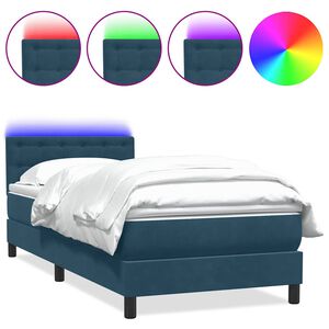 vidaXL atsperu gulta ar matraci, LED, tum&scaron;i zils samts, 80x220 cm