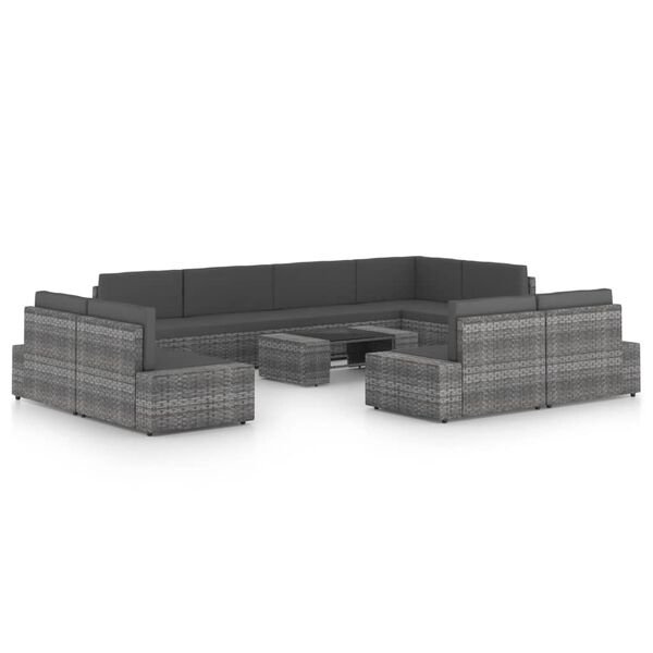 vidaXL 10-daļīgs dārza atpūtas mēbeļu komplekts, pelēka PE rotangpalma