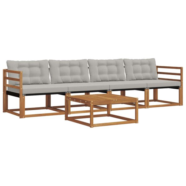 vidaXL Āra dīvānu komplekts ar spilvenu 5 pcs Dabīgs un gai&scaron;i pelēks