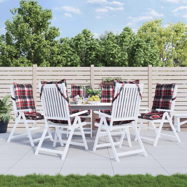 vidaXL dārza krēslu matrači, 6 gab., oksforda audums, sarkanas rūtis