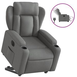 vidaXL elektrisks atpūtas krēsls, paceļams, atgāžams, pelēks audums