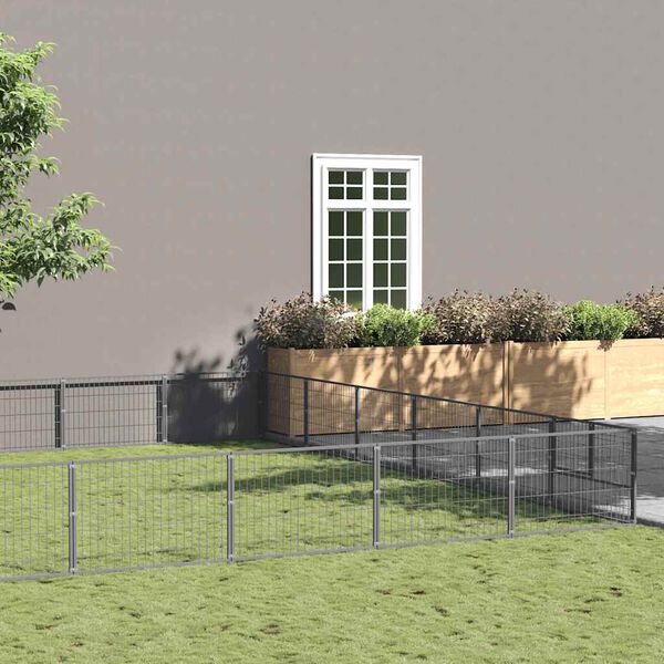 vidaXL suņu voljērs, sudraba krāsa, 60 m&sup2;, tērauds