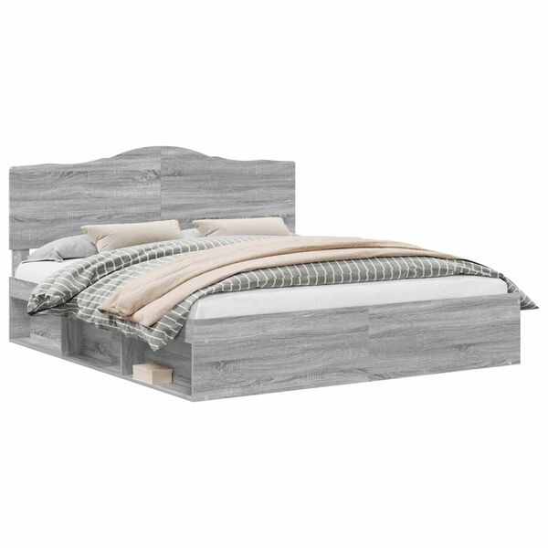 vidaXL Gultas rāmis Pelēks Sonoma 180 x 200 cm Ciets priedes koks