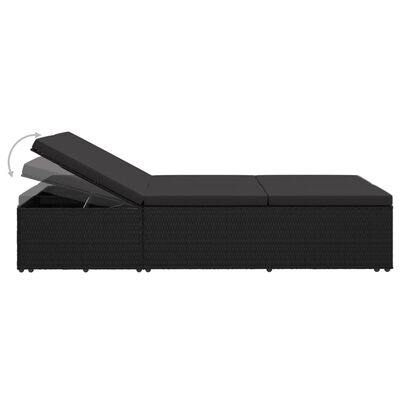 vidaXL nolaižama sauļošanās gulta ar spilvenu, melna PE rotangpalma