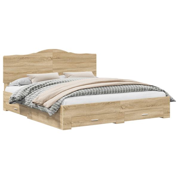 vidaXL Gultas rāmis Sonoma ozols 200 x 200 cm Inženierijas koks