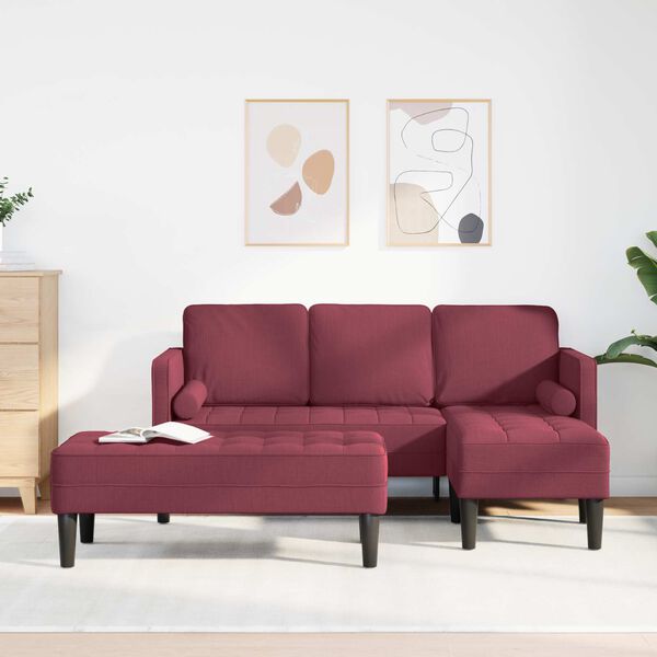 vidaXL Dīvānu komplekts ar spilvenu 2 pcs Vīna sarkans Poliesters