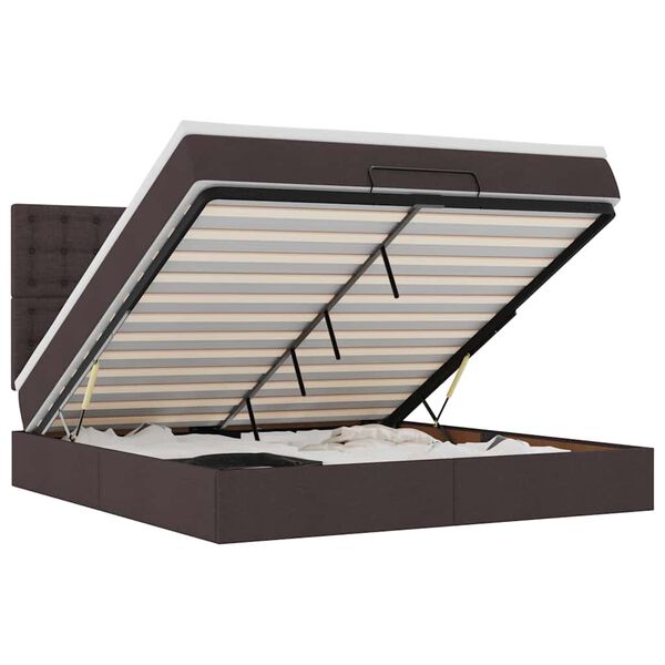 vidaXL Osmaņu gulta ar matraci & LEDs, tum&scaron;i brūns, 180x200cm, audums