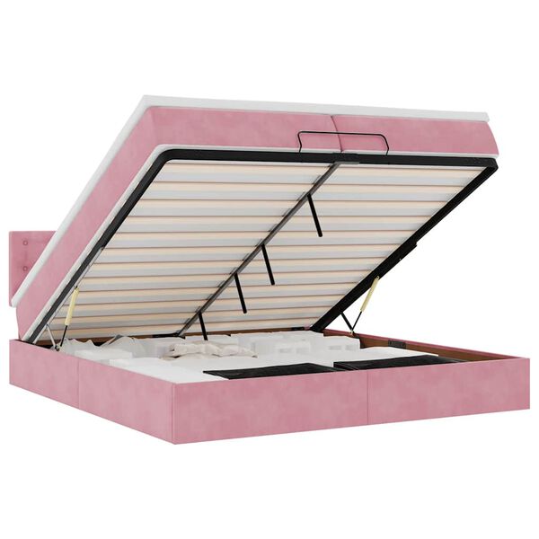 vidaXL Osmaņu gultas rāmis ar matračiem rozā 200x200cm audums