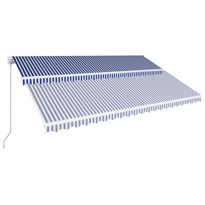 vidaXL izvelkama markīze, manuāla, 500x300 cm, zila ar baltu