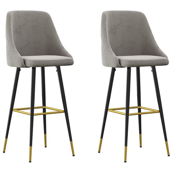 vidaXL bāra krēsli, 2 gab., gaiši pelēks samts