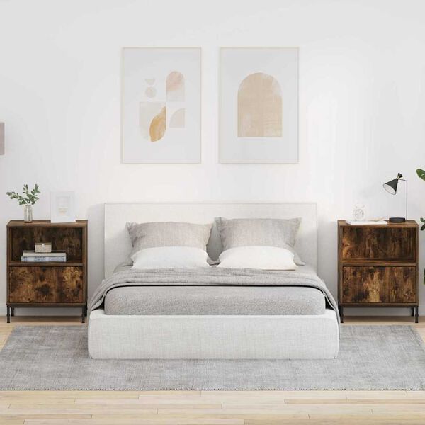 vidaXL Nakts skapītis 2 pcs Dūmakaina ozolkoka 49 x 36 x 61 cm